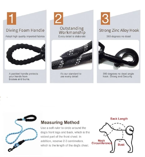 5 FT Dog Rope Leash - Reflective Nylon Lead, Training Padded Handle for Puppies - Picture 48 of 82