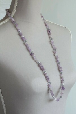 LAVENDER AMETHYST & SILVER RAINBOW COATED QUARTZ NECKLACE 33'' STERLING SILVER