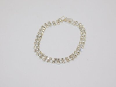 A233-VINTAGE BRACELET~LOVELY PRONG SET RHINESTONES~DOUBLE ROW~7''~