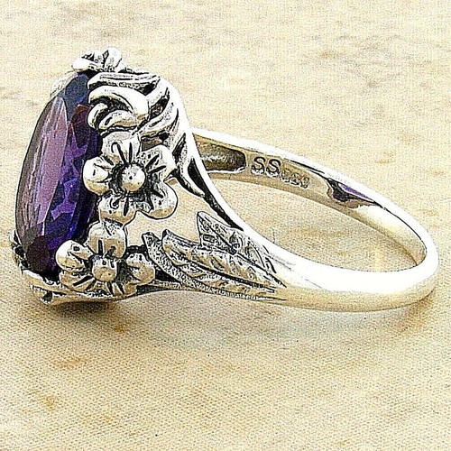 NOUVEAU VINTAGE STYLE 925 STERLING SILVER 4.5 Ct LAB -CREATED AMETHYST RING 201X - Picture 3 of 4