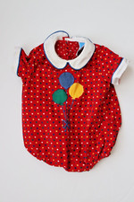 Vintage Toddle Tyke Collared Romper Red Balloon Festive Dots 3 Mos. Cotton