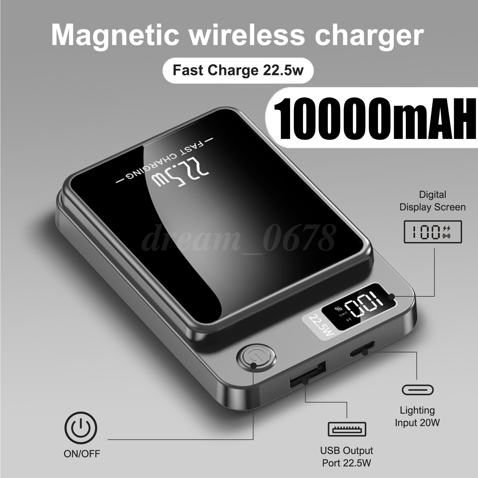 10000mAh Power Bank Magnetic Wireless Power Bank for iPhone with LED Display-image