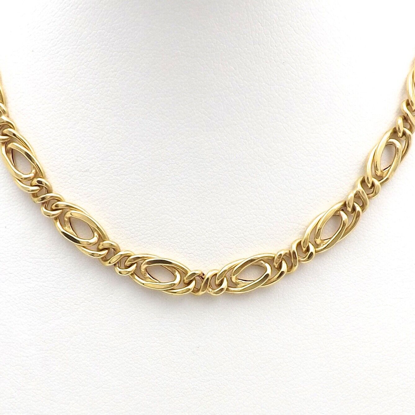 New 18k Gold 750 Italy Oval Tiger Eye Curb Infinity Link Chain Necklace  18in 15g