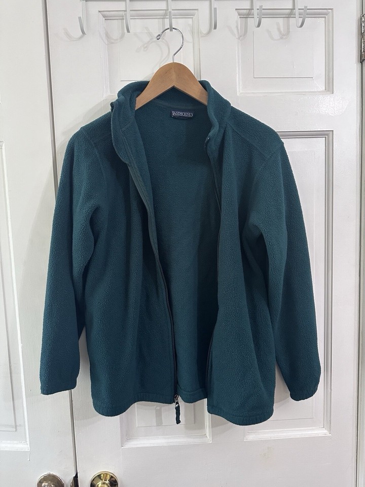 Land's End Fleece Jacket Hunter Green Women’s Sz L Full Zip Pockets