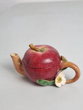 Jugtown Pottery ? APPLE Mini 2.4" Teapot w/ Handle Salt Glazed Cobalt- Unmarked
