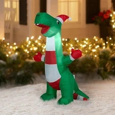 Holiday Time Festive Dinosaur Christmas Inflatable Lights Up 4 Feet Yard Decor