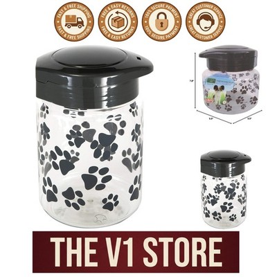 Pet Treat Storage Jar - 64 Oz Airtight Container with Fun Paw Print Design