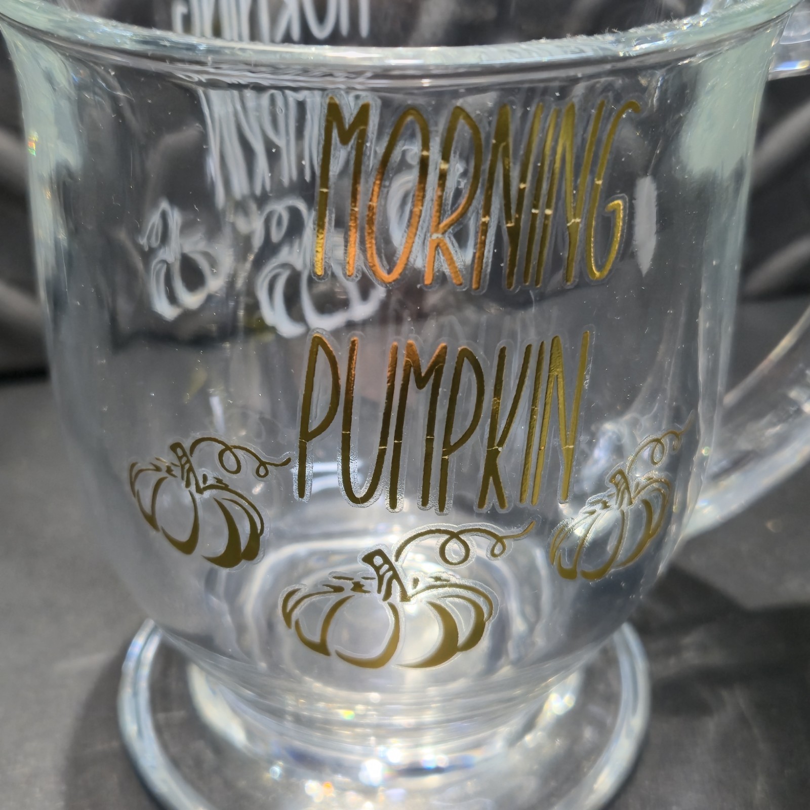 "Morning Pumpkin" Fall Themed Clear Glass Coffee/Tea Mug image 2