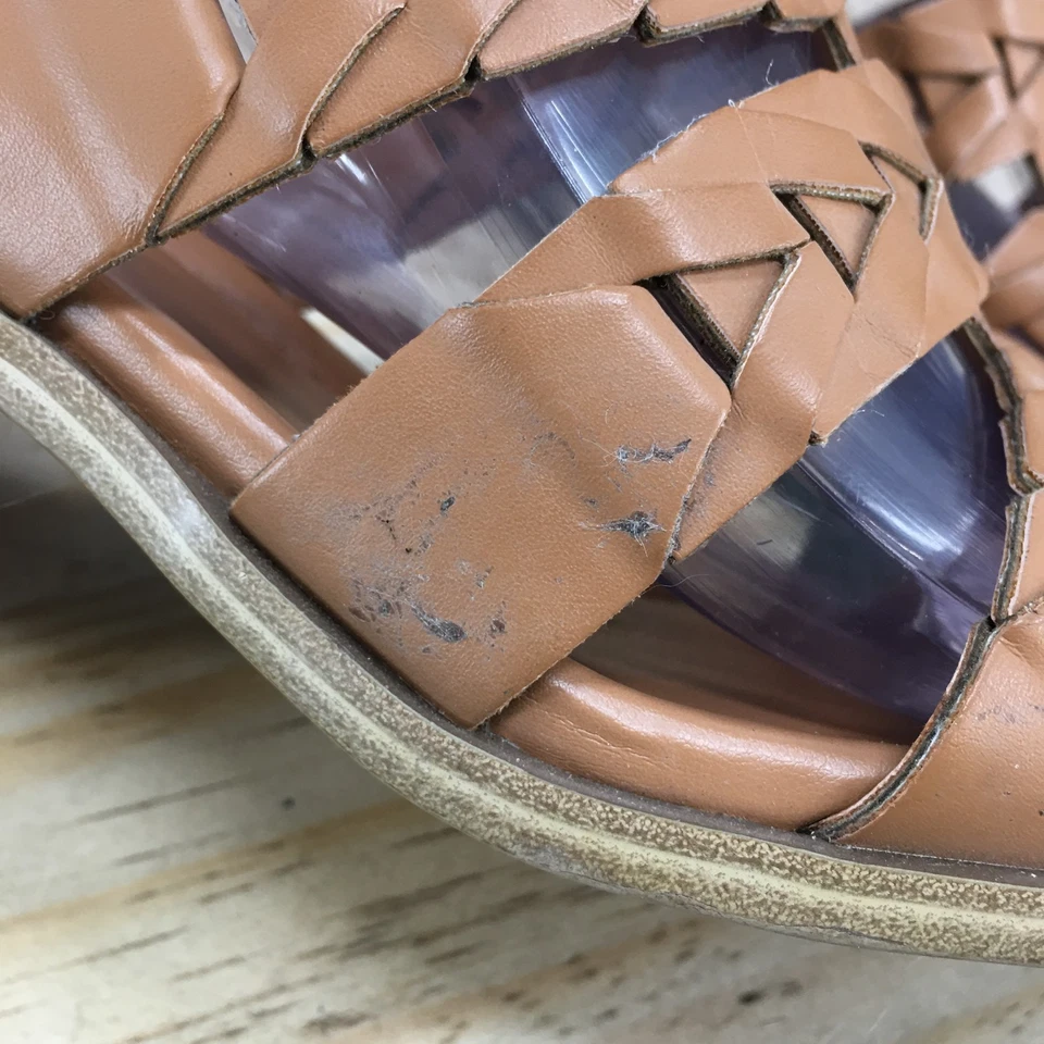 Sandálias femininas Marc Fisher 9M slide couro sintético bronzeado biqueira aberta salto bloco - Imagem 4 de 4