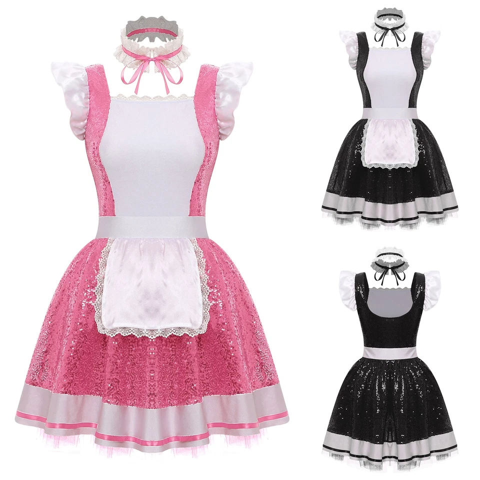 Mujeres Trajes Rave Juegos con disfraces Disfraces de criada Uniforme sin mangas Mini Vestido Elegante Foto 4 de 4