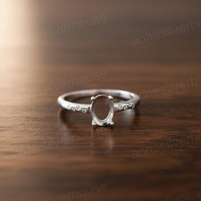 925 Sterling Silver 5X7MM Oval Solitaire Ring-Semi Mount Accent with Side Stones