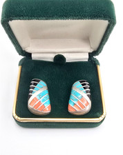 Aretes vintage Masha con incrustaciones de ónix caracola rosa turquesa esterlina