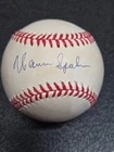 Warren Spahn SIGNED National League Baseball W/Display Cube and COA!