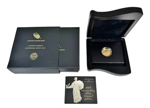 US 2016 W 1/4 Oz Gold Standing Liberty Quarter Centennial, Packaging COA Bullion