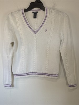 Vintage IZOD White 3D Knit V Neck Sweater Womens Large Preppy Academia Golf
