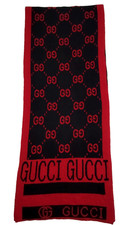 GG Gucci Scarf 100 Wool Red and Black Stole Unisex Wrap