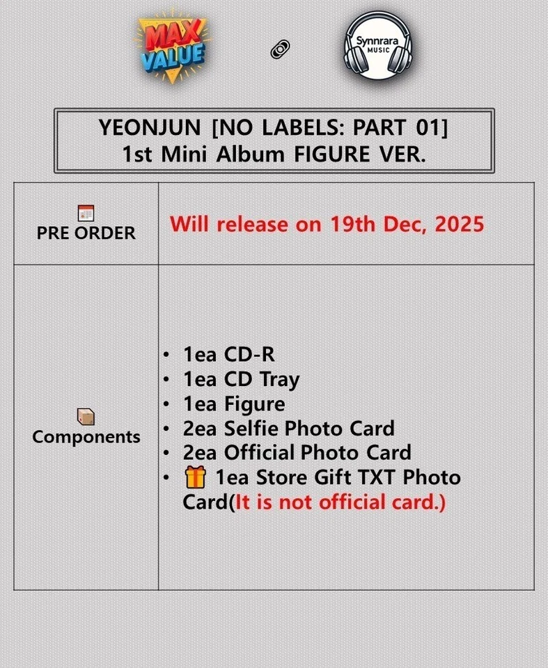 TXT YEONJUN [NO LABELS: PART 01] 1st Mini Album FIGURE Ver./CD+4 Photo Card+GIFT - Image 2 of 4