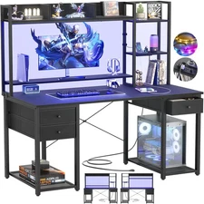 LED Gaming Desk with Hutch, 47.2'' Computer Workstation, Black