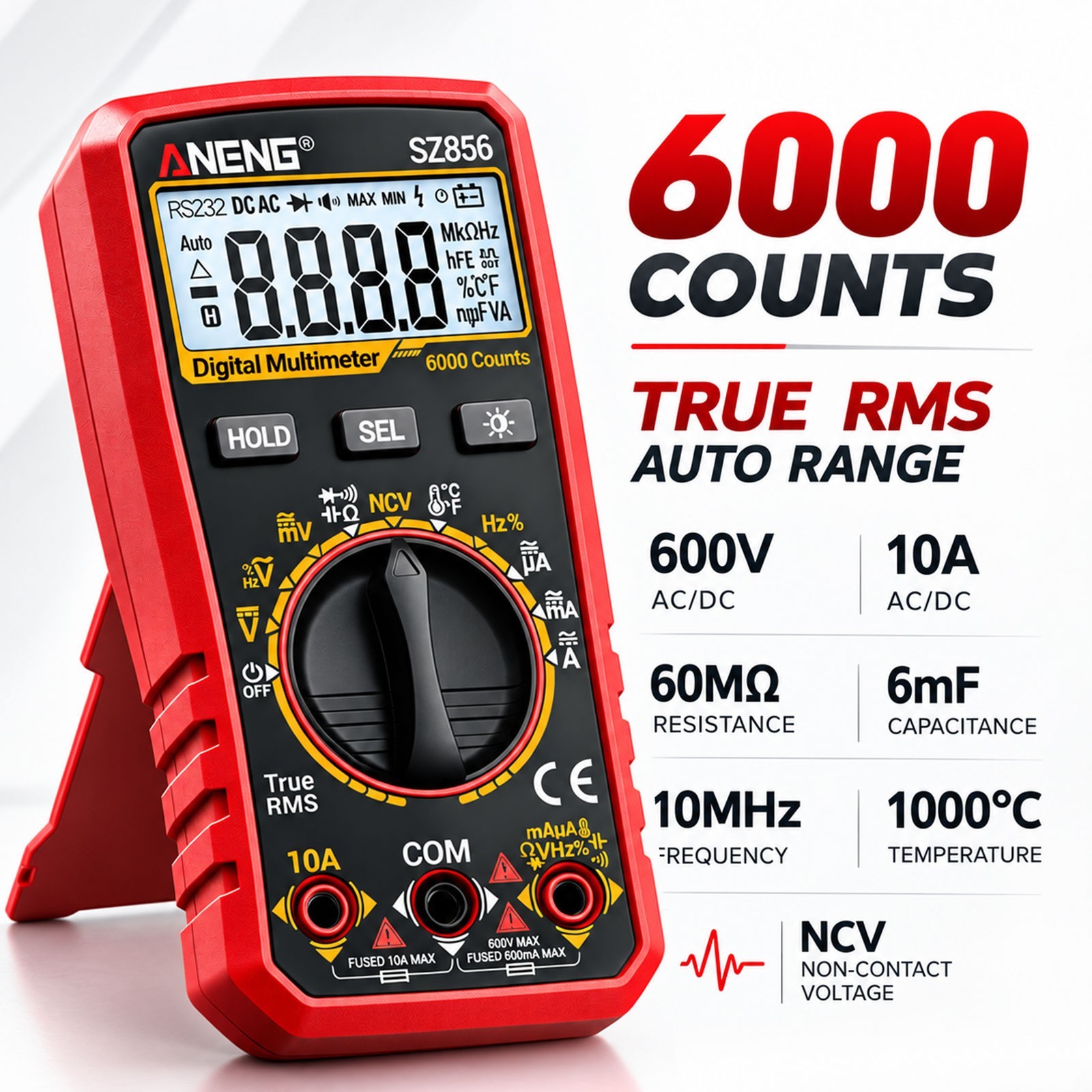 ANENG SZ856 Digital Multimeter True RMS 6000 Counts Auto Range 10A AC/DC NCV