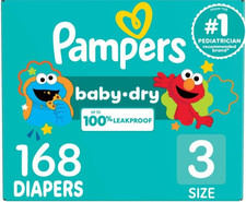 168 Count Pampers Diapers - Baby Dry - Size 3, Absorbent Disposable Infant