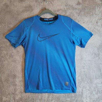 NIKE Pro Men's XL Blue Black Optical Illusion Stripe Fitted Workout Shirt Top