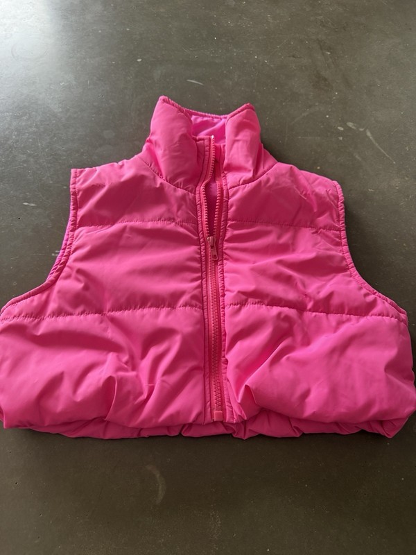 Girls SHEIN Puffer Cropped Vest Size 9Y Bright Pink