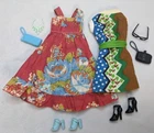Two Vintage Barbie Doll Sized Dresses With Modern Accessories