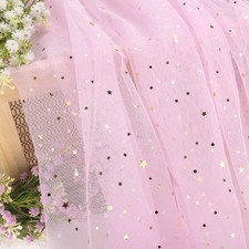 Light Pink Glitter Tulle Roll, 59 x 4 Yards, Star Moon Sequin, Fabric Bolt