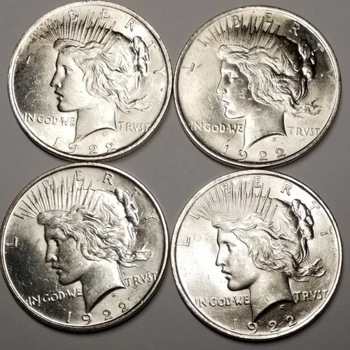 Four 1922-P Peace Silver Dollars....Brilliant Uncirculated