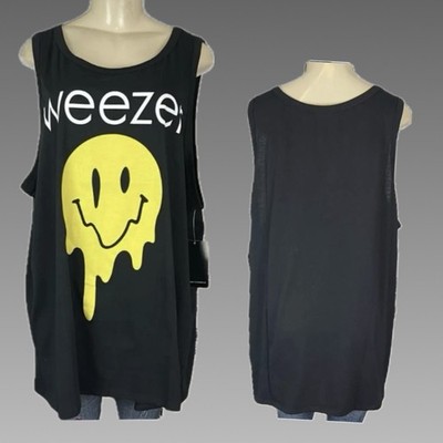 Weezer 4X Black Band Logo Tank Top Melting Smiley Face Graphic Crew Neckline