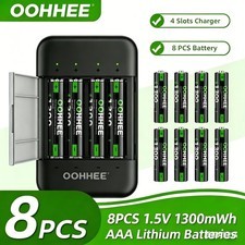 8PCS 1.5V 1300mWh AAA Rechargeable Lithium Batteries  Thin Charging Storage Box