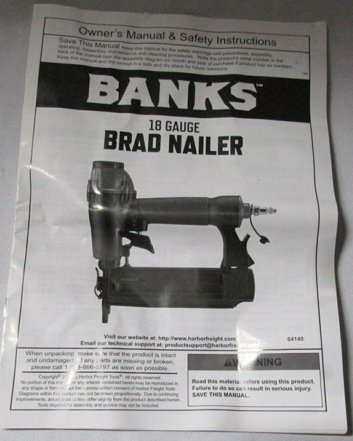 Banks 5/8"2"18 Gauge Brad Nailer Air Stapler Nail Gun used on One