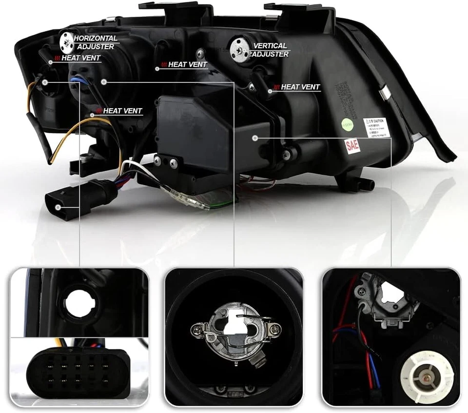 Faro proyector negro tubo LED 1998-2001 AUDI A6 izquierdo+derecho Foto 2 de 4