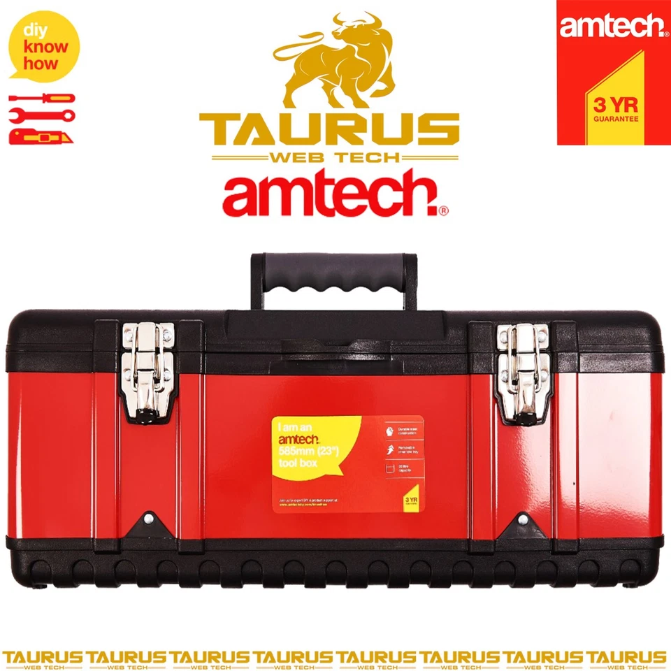 23" AMTECH Heavy Duty Metal Tool Box 585mm Steel Top Lid Panel Latch Closures UK - Image 3 of 3