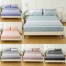 3-Piece Striped Fitted Sheet Set   Includes 1 Fitted Sheet and 2 Pillowcases