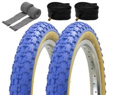 PAIR OF BICYCLE PRO BMX TIRES W/ TUBES IN 16 X 2.125 COMP III TREAD BLUE/GUM