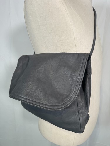 Vintage Gray Soft Deer Skin Leather Stitched Shoulder Bag Satchel Purse Handbag - Picture 20 of 21