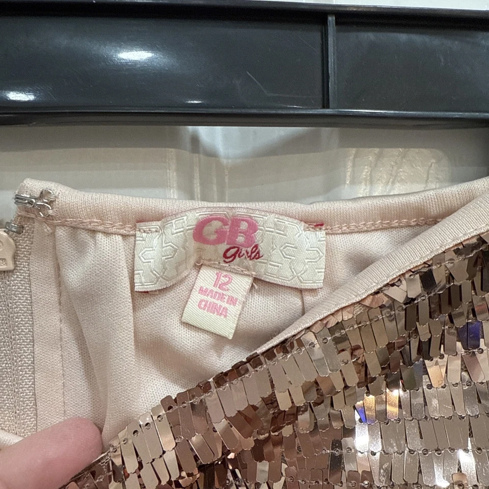 GB Girls Pink Rose Shimmering Sequin Party Mini Skirt Size 12 - Image 2 of 4