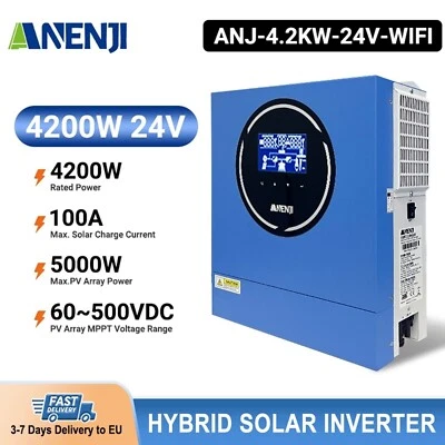 ANENJI 4200W 24V Hybrid Solar Inverter Wechselrichter MPPT 100A Duale Ausgänge WIFI