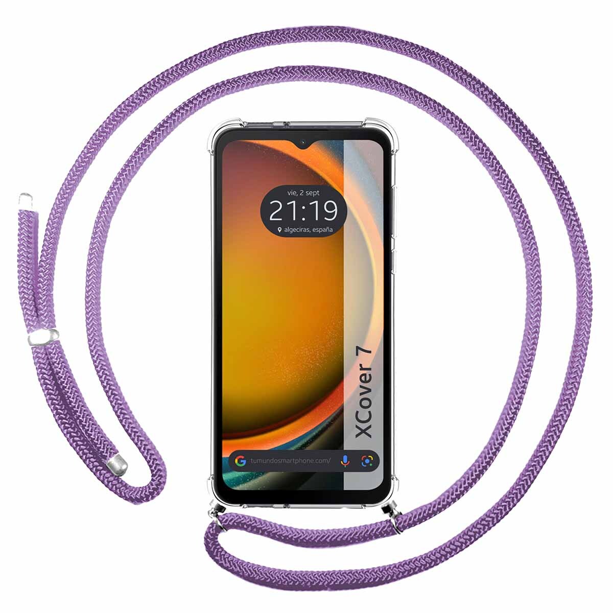 Cover Ciondolo Trasparente per Samsung Galaxy Xcover 7 5G Con Cordino Viola