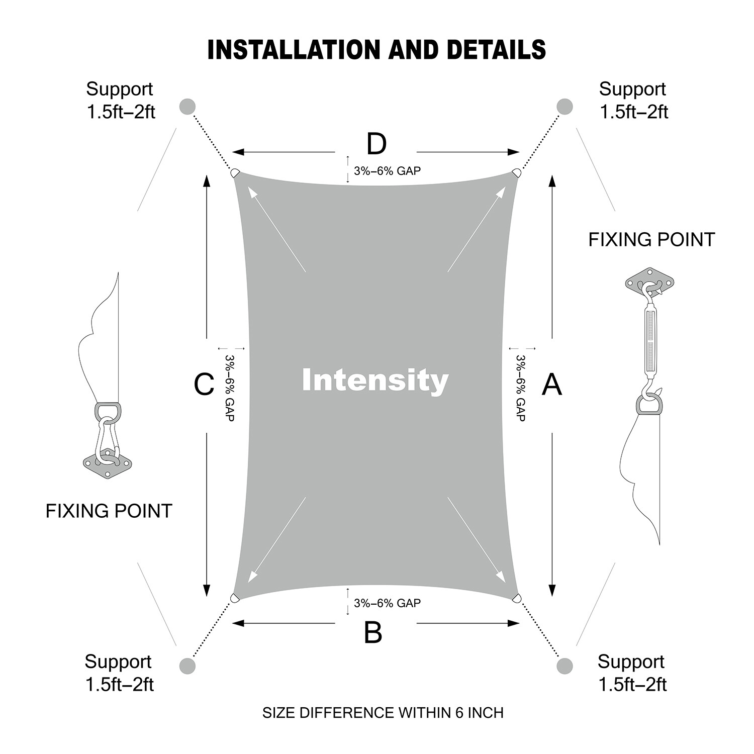 Houssity 18' Sun Shade Sail Canopy Awning Shade Cloth Pool Patio Pergola Cover