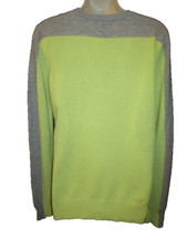 Aqua 100 Cashmere Gray Yellow Color Block V-neck Sweater XS