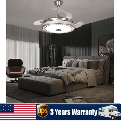 42'' Ceiling Fan with LED Light Bluetooth Speaker  Retractable W/ Remote !