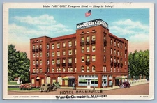 IDAHO FALLS HOTEL BONNEVILLE Fire-Proof Manager Stamp ID postcard D5