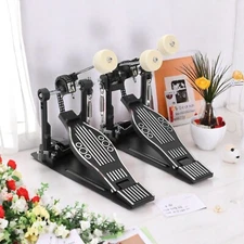 Double Bass Drum Pedal Set - Double Chain Drive, Heavy Duty, Non-Slip & Black