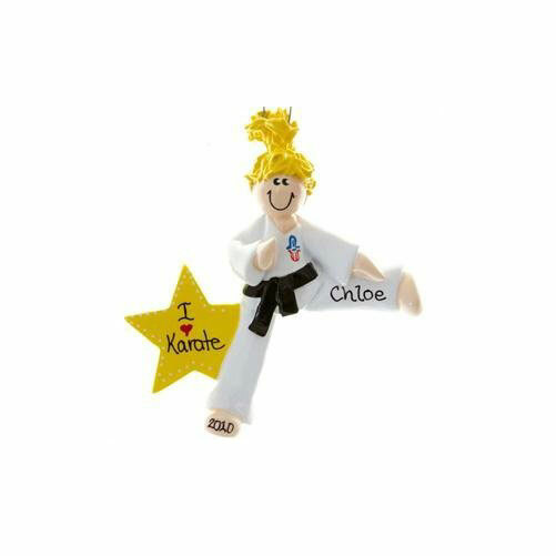 Karate Girl Blonde Personalized Christmas Tree Ornament