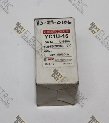 Idec, YC1U-16, Contactor Relay Starter 24vac Coil AC Magnetic 3A1a Ui690V