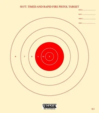 B-3 NRA - Red bull's eye - 50 Ft Timed & Rapid Fire Pistol Target (100) Tagboard