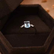 Lab-created Aquamarine Ring Gold Plated Emerald Cut Aquamarine Ring Gift For Her