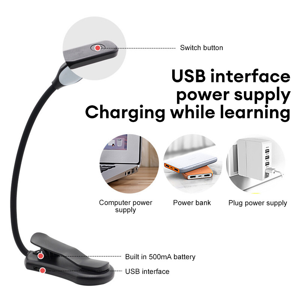 Portable Rechargeable Book Light Mini LED Reading Light Flexible